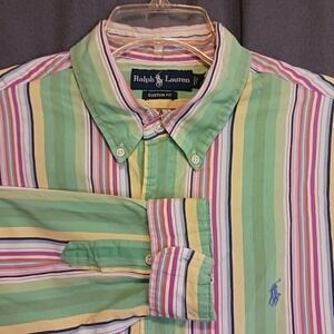 Ralph Lauren Custom Fit‎  Bright Striped Button Down long sleeve Shirt Mens XL